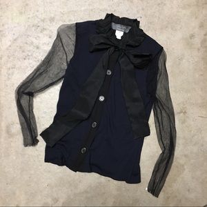 Two-Tone Wool Lanvin Cardigan with Raw Silk Detail